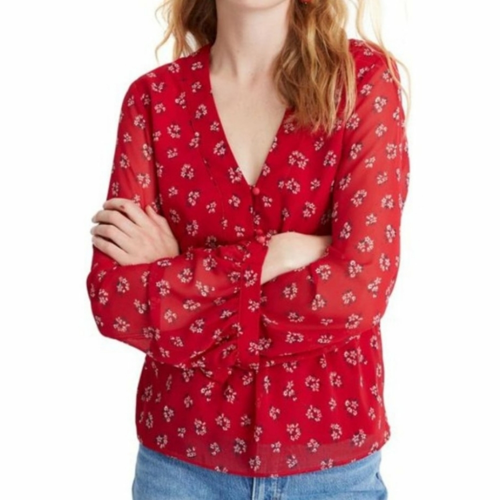 Madewell V-neck Floral Peplum Blouse